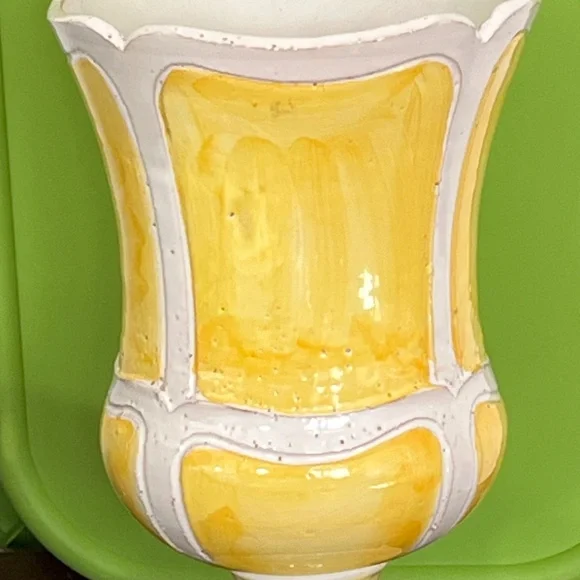 Mid Century Bitossi Era Italian Art Pottery Jardiniere Vase Yellow White Sticker